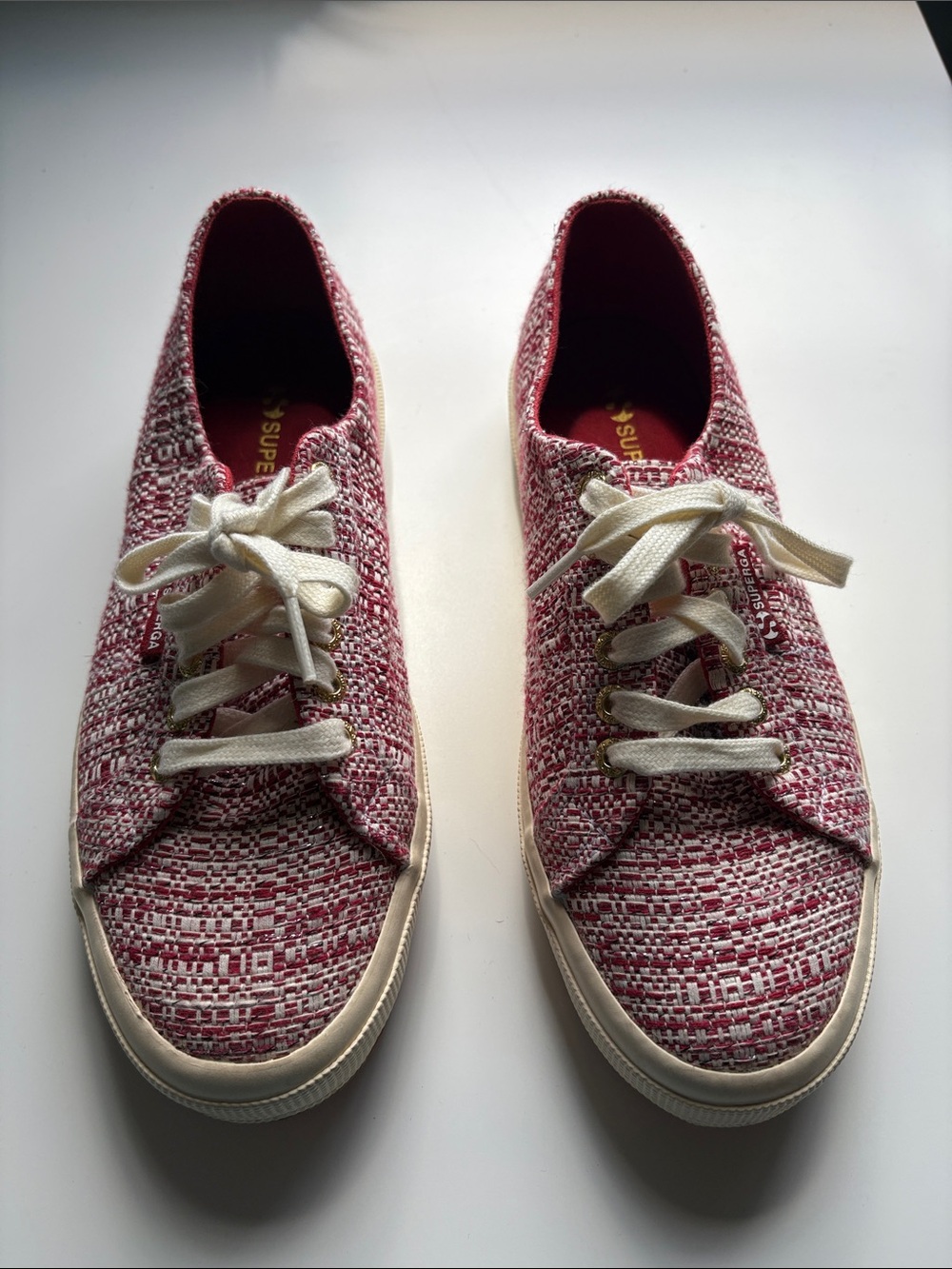 Superga Women's Red Tweed Low-Top Lace-Up Sneakers